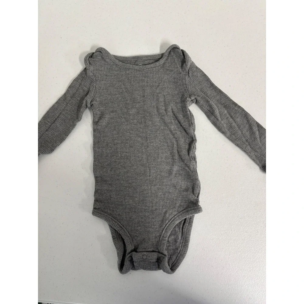 Carters Baby Bodysuit Lot 2pc Grey Waffle Knit & Highland Cow White 18M